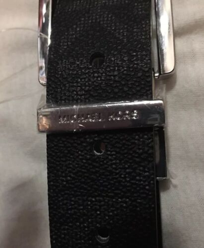 MICHAEL KORS BELT REVERSIBLE BLACK/SILVER PRINTED LOGO SILVER BUCKLE MSRP$48