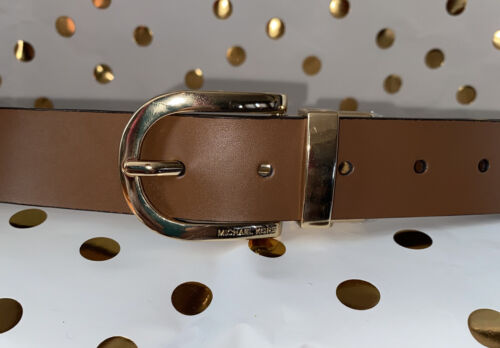 MICHAEL KORS BELT REVERSIBLE LUGGAGE/WHITE WITH MK LOGO GOLD "C" BUCKLE