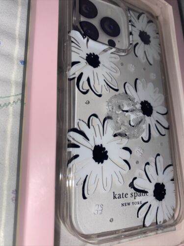 Kate Spade iPhone Case 13 Pro Floral White/Black Floral Rhinestones BEAUTIFUL!