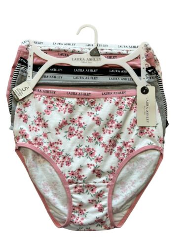 LAURA ASHLEY Intimates Cotton-Spandex Brief Panties~Size S~5 pair Style LS9221