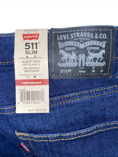 Levi's 511 Slim Fit Performance Jeans, Big Boy's Size 18 Reg, Adjustable Waist