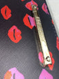 Betsey Johnson Zip Around Wristlet Wallet MOUTHS & LIPS BLACK Background NWT