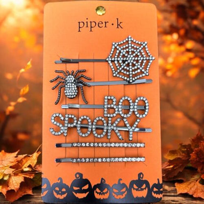 Piper K  Halloween Hair Accessories Boo, Spooky, Spider & Spider Web~Rhinestones