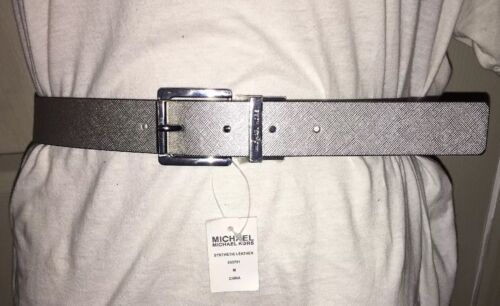 MICHAEL KORS BELT REVERSIBLE BLACK/SILVER PRINTED LOGO SILVER BUCKLE MSRP$48