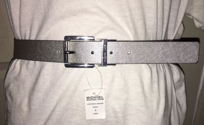 MICHAEL KORS BELT REVERSIBLE BLACK/SILVER PRINTED LOGO SILVER BUCKLE MSRP$48