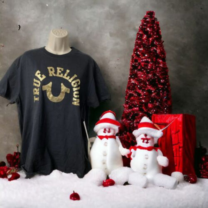 True Religion T-Shirt Gold Horse Shoe Black~Blend Cotton~Multicolor~All Sizes