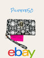Betsey Johnson Zip Around Wristlet Wallet SKULLS~ Black & White~Gold UNIQUE!