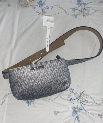 Michael Kors Women’s Belt  Fanny Pack MK Signature Logo SILVER/GRAY- L/XL UNIQUE