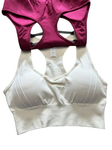 90 Degree By Reflex~Seamless Madeleine Racerback~Wine/Ivory Bra Set-2~Large~WOW!