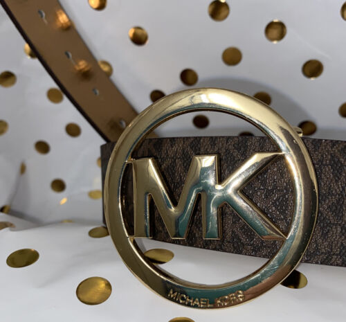 MICHAEL KORS BELT CHOCOLATE MK LOGO WITH LARGE MK LOGO GOLD ROUND BUCKLE YES!!