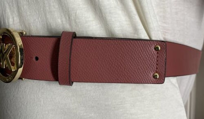 MICHAEL KORS BELT ROSE PINK WITH SILVER MK LOGO BUCKLE GENUINE LEATHER BEAUTY!!
