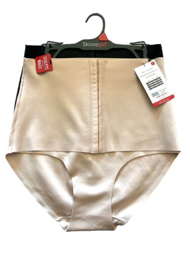SKINNYGIRL SHAPING 2PCK ELASTIC BAND HOOK&EYE BRIEFS~WHITTLE YOUR WAIS~SG5487~L