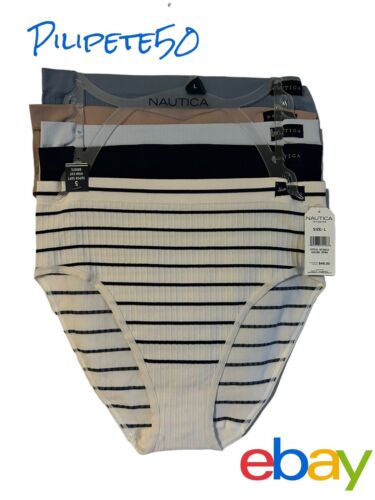 NAUTICA Size L 5-pk Various Colors Women's Ribbed Panties With Logo MSRP $48