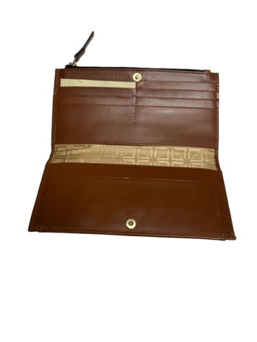 LODIS Long Slim Bifold Wallet Cognac Brown Leather  4''x 7.5'' Card Case~UNIQUE