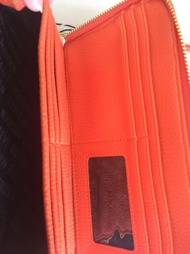 STEVE MADDEN WALLET WRISTLET ORANGE STITCHED BIG LETTER LOGO (SM) GOLD HARDWARE