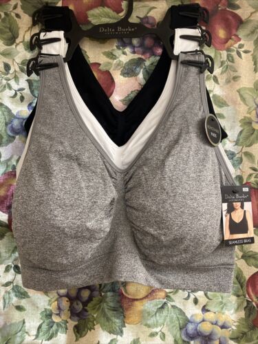 Delta Burke 3-Pack Seamless Bras Size 2X Soft Comfort Lounge Removable Pads NEW