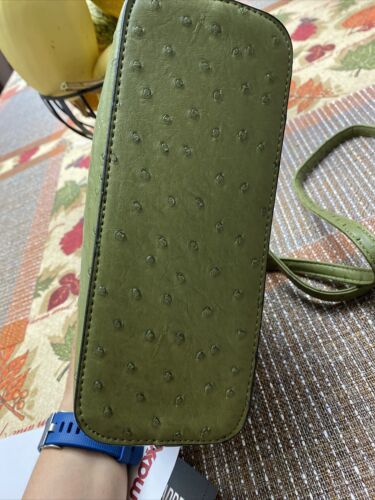 STEVE MADDEN HANDBAG BMAGGIE OSTRICH OLIVE GREEN GOLD-TONE HARDWARE NEW