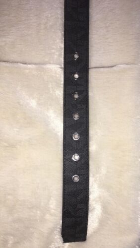 MICHAEL KORS BELT BLACK MK LOGO SILVER BUCKLE SILVER EYELETS MSRP $58