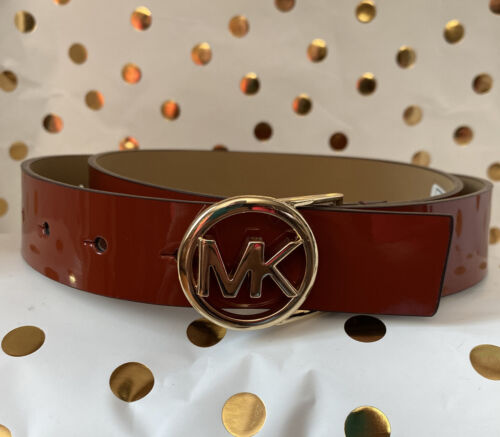 MICHAEL KORS BELT BURNT ORANGE GLOSS LEATHER GOLD LOGO BUCKLE KORS STYLE!!!