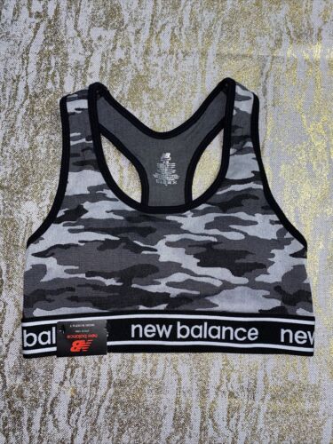 New Balance Medium Impact Sports Bra Style # 110998 Gray/Black/White Size MED