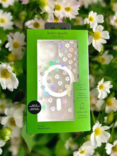 kate spade phone case I Phone 13-14-15 iridescent-rhinestone-tiny daisies-UNIQUE