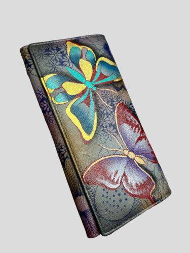 Anna by Anuschka Womens Tri-fold Clutch Wallet - Genuine Leather Hand Painted
