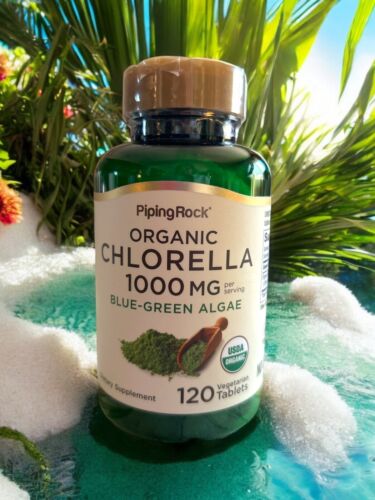 Organic  Chlorella|1000mg|120 Tablets| Blue-Green Algae| By PipingRock| Exp 5/26