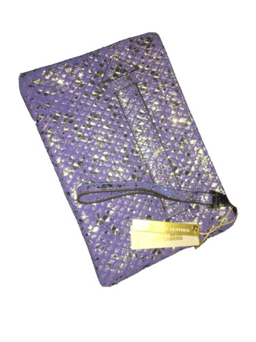 AIMEE KESTENBERG Melville Pouch Wristlet Blue Silver Snake AK Leather Retail$78