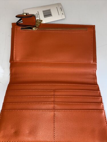 STEVE MADDEN Bifold WALLET, CLUTCH ORANGE STAMPED Gold Hardware NEW