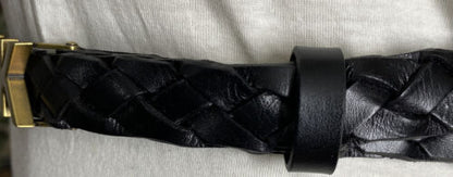 MICHAEL KORS BELT BLACK LEATHER WEAVE SUPER RARE MK LOGO BUCKLE SKINNY