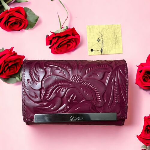 Patricia Nash Wallet Cametti Leather Tooled RFID trifold Magenta Purple