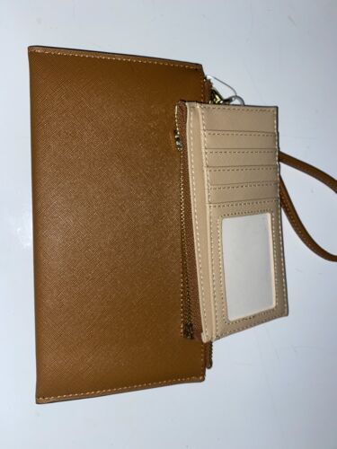 STEVE MADDEN WALLET WRISTLET DETACHABLE CREDIT CARD HOLDER COGNAC/ BLUSH