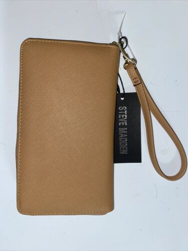 STEVE MADDEN WALLET WRISTLET SADDLE COLOR SMOOTH TEXTURED GOLD ZIPPER