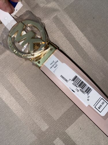 Michael Kors Belt Reversible Print Logo Vanilla Floral&Pink Gold~Tone MK Buckle❤