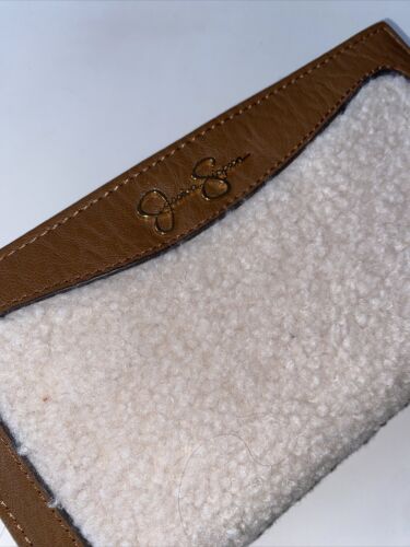 Jessica Simpson Vienna Bifold Wristlet Wallet Shearling Sherpa Almond Brown