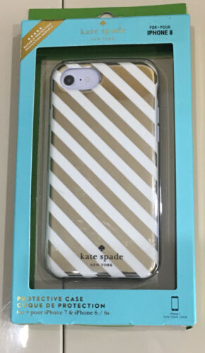 KATE SPADE PHONE CASE FOR iPHONE 8/7/6/6S WHITE WITH GOLD STRIPES NEW