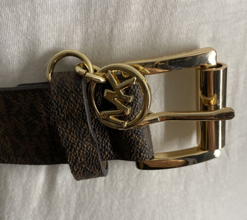 MICHAEL KORS BELT CHOCOLATE MK LOGO WITH MK CHARM GOLD BUCKLE GO! MK!!!