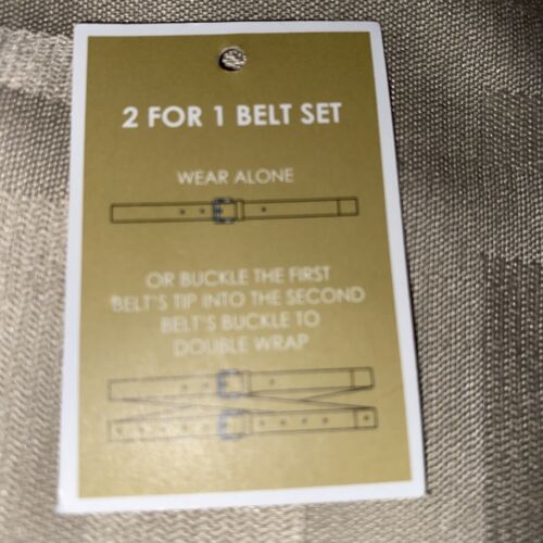 MICHAEL KORS BELT SET CHOCOLATE/METALIC GOLD "SKINNY" MK LOGO GOLD BUCKLES