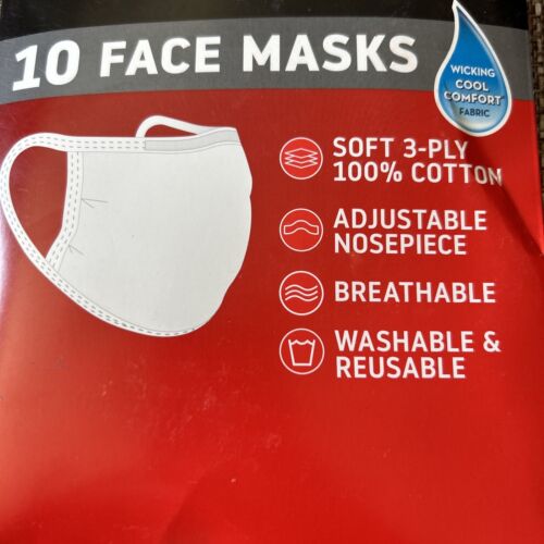 10 Hanes 100% Cotton Face Mask Reusable Washable Adult Masks