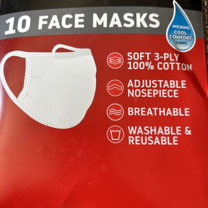 10 Hanes 100% Cotton Face Mask Reusable Washable Adult Masks