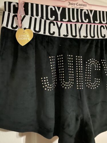 JUICY COUTURE BLACK & PINK VELOUR RHINSTONES LOGO~JC1751~ SLEEP SHORTS ALL SIZES