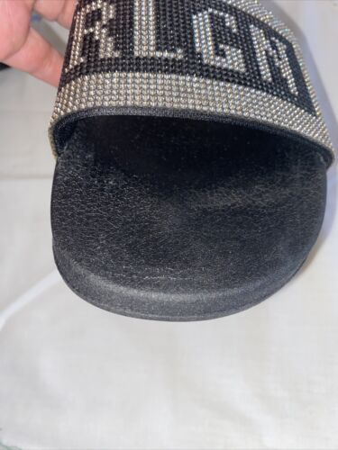 True Religion Jasmine Bling Silver Black Slides Slippers NEW- SIZE 10 WOMEN