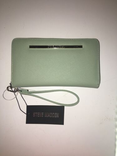 STEVE MADDEN WALLET WRISTLET SEAFOAM (BLUE GREEN) SMOOTH TEXTURED