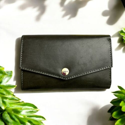 LODIS Mónica Large Flap Trifold Wallet~ Glaze Leather Genuine~ Dark Green~UNIQUE