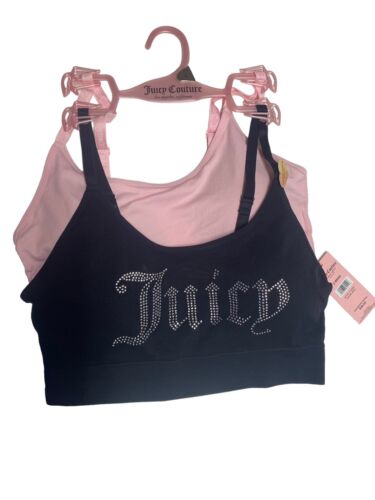 Juicy Couture Intimates Bralettes ~Pink/Black Logo~JC7650~2Pack~ Size Large~CUTE