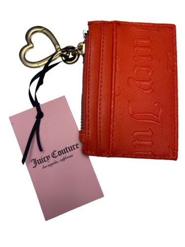 Juicy Couture Deboss Orange Red Pile On Card Case~Key Chain~Coin Wallet~CUTE!!!