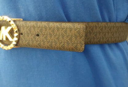 MICHAEL KORS BELT CHOCOLATE SPECIAL MK LOGO GOLD BUCKLE LOGO ON BELT MSRP $68