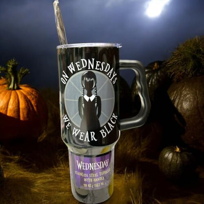 Wednesday Stainless Steel Tumbler 40oz w/handle & straw Limited Edition NEW