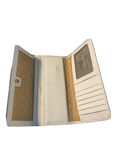 LODIS WHITE Kate Classic Pebbled Leather RFID Slim Large Flap Snap Wallet~UNIQUE