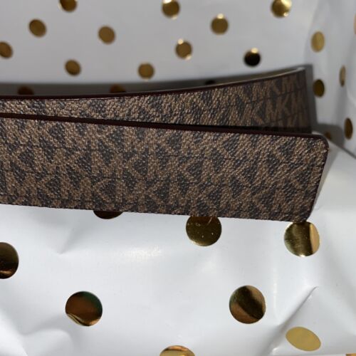MICHAEL KORS BELT REVERSIBLE BROWN LOGO/METALLIC GOLD GOLD BUCKLE